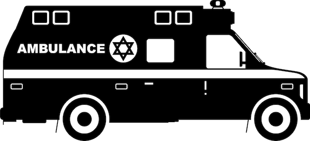 Jewish Ambulance Emergency Car with Shield of David Symbol on the Side Icon in Flat Style Vector