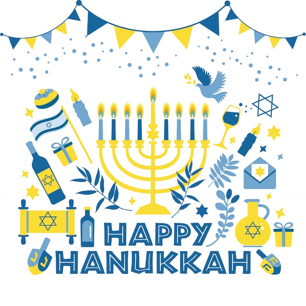 Vector jewish holiday hanukkah greeting card traditional chanukah.