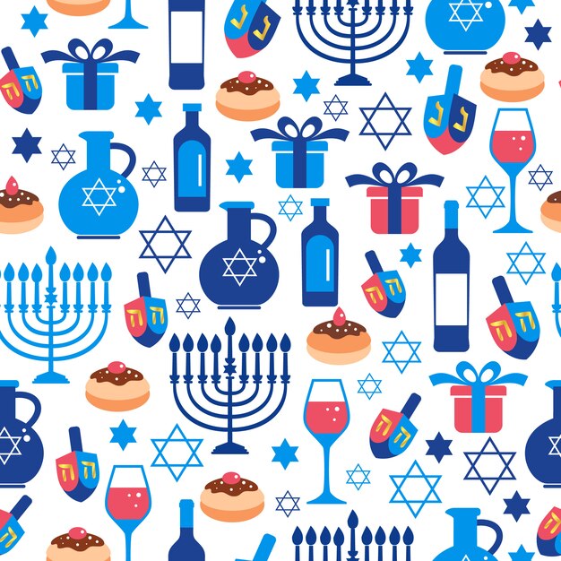 Vector jewish holiday hanukkah greeting card with traditional symbols.