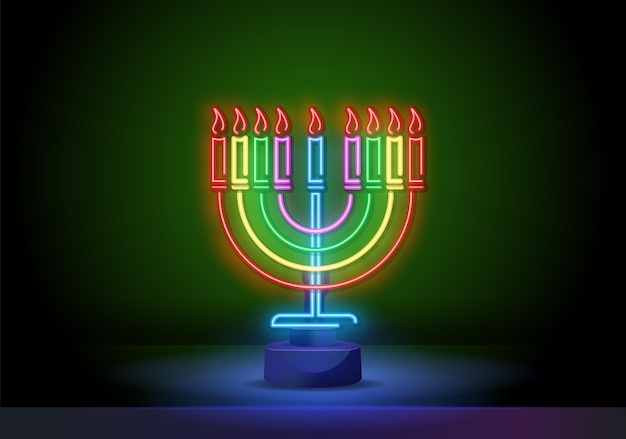 La festa ebraica hanukkah è un'insegna al neon un biglietto di auguri un modello tradizionale di chanukah felice hanukka...