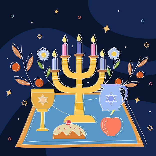 Illustrazione della festa ebraica di hanukkah notturna
