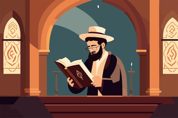 Jewish vector illustration series jew reading torah in synagogue vector illustration