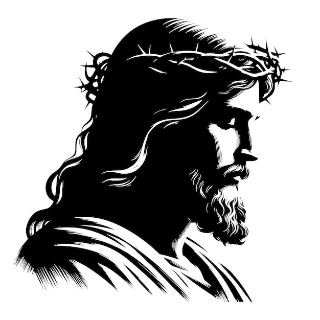 Jezus christus met de doornenkroon monochrome clip art platte vectorillustratie