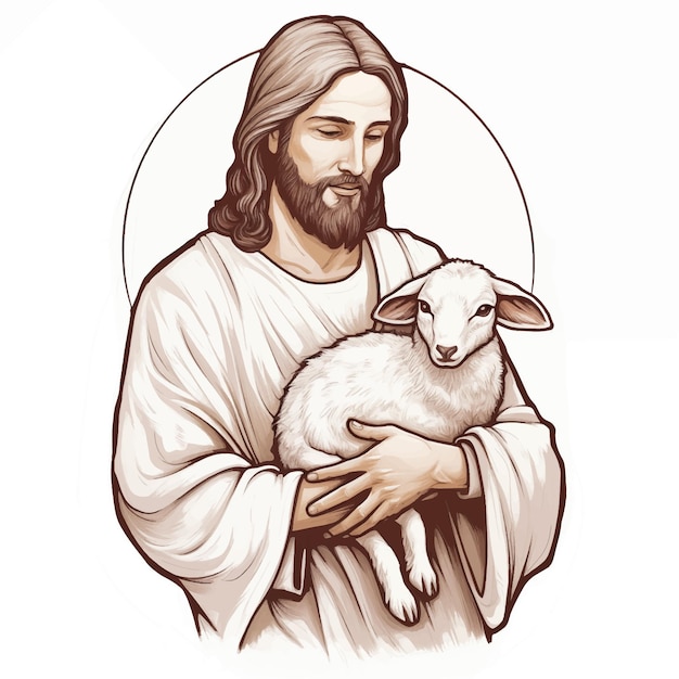 Vector jezus christus met een lam in zijn armen