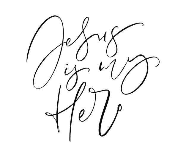 Jezus is mijn held handgeschreven vector kalligrafie belettering tekst. Christendomcitaat voor ontwerp, spandoek, posterfoto-overlay
