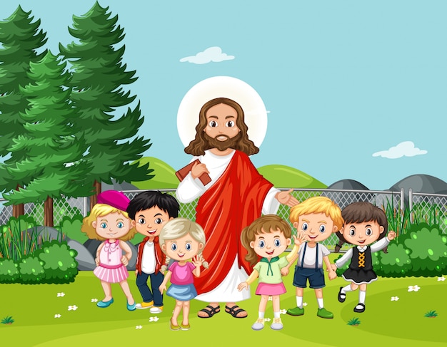 Jezus met kinderen in het park