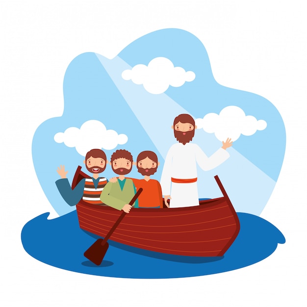 Jezus met zijn discipelen in de boot.