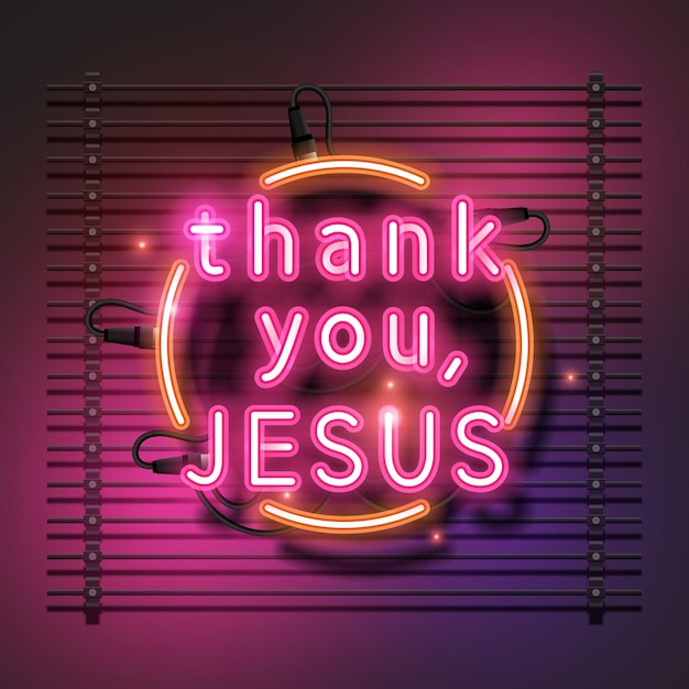 Jezus neon teken. Bedankt Jezus. Roze neonlicht.
