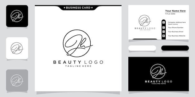 JH Initial handwriting logo vector with business card design