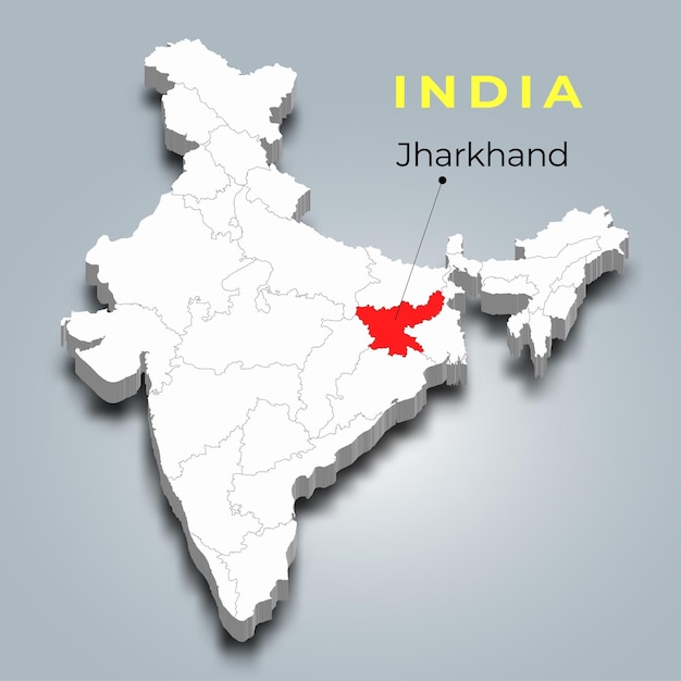 Jharkhand map location in Indian 3d isometric map Jharkhand map vector illustration