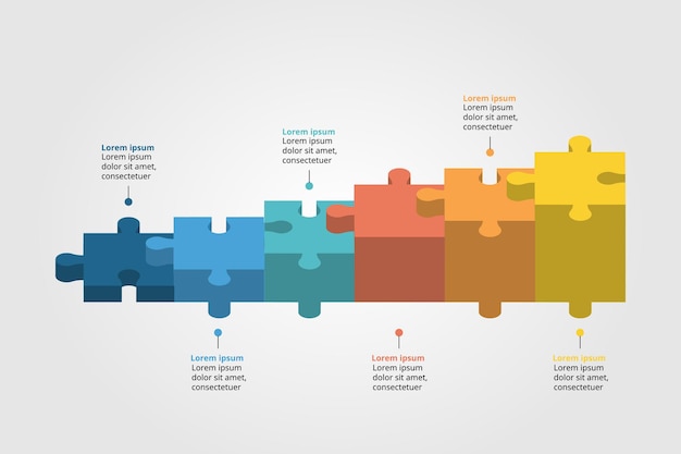 Vettore modello di grafico a scaletta grafico puzzle per infografica per presentazione per 6 elementi