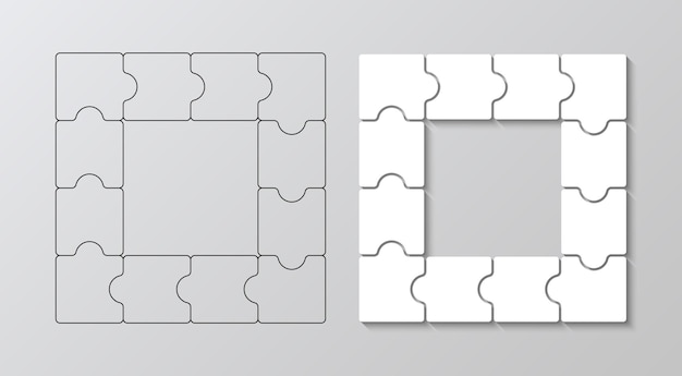jigsaw infographic puzzle white and outline puzzle square business presentation grid