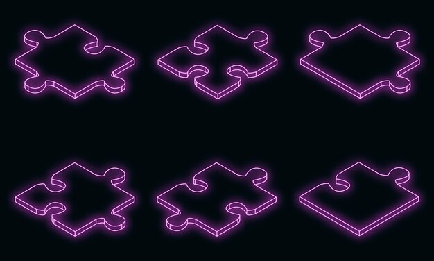 Jigsaw pictogrammen instellen vector neon