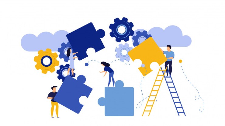 Vector jigsaw piece teamwork illustration 