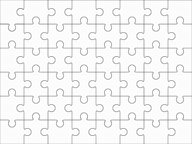 Jigsaw puzzle blank template 6x8 elements, fourty-eight puzzle pieces. Vector illustration.