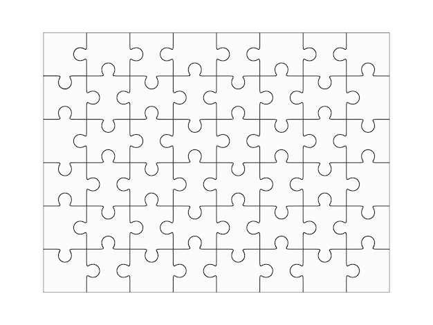 Jigsaw puzzle blank template 6x8 elements, fourty-eight puzzle pieces. Vector illustration.