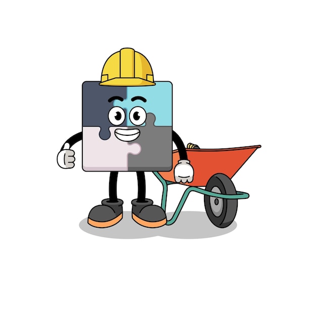 Vector jigsaw puzzle cartoon as a contractor character design