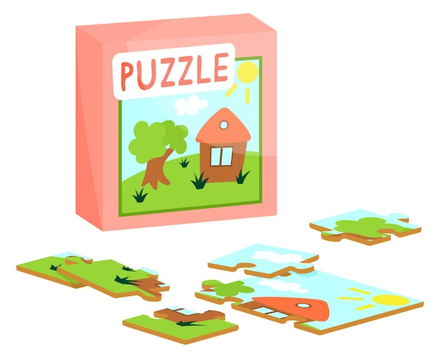 Vector jigsaw puzzle cartoon icon child image toy