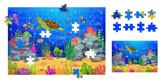 Jigsaw puzzle cartoon underwater landscape pieces