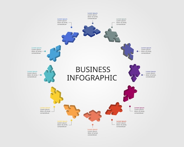 jigsaw puzzle connection template for infographic for presentation for 12 element