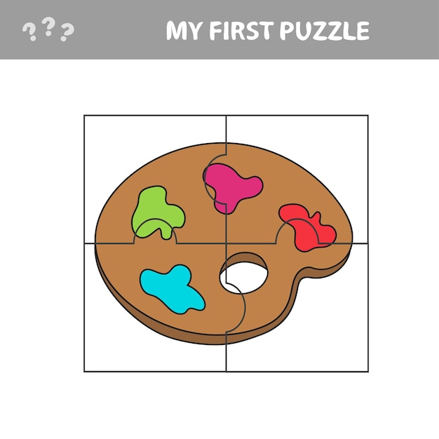 Vector jigsaw puzzle, education game for children, art palette