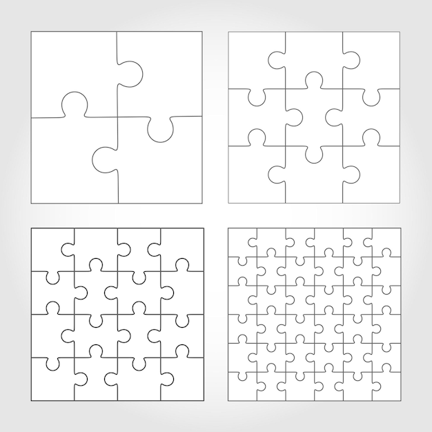 Vector jigsaw puzzle four vector templates, blank simple pieces