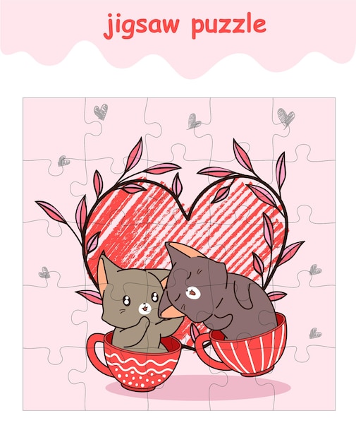 Jigsaw puzzle game of couple lover cat cartoon