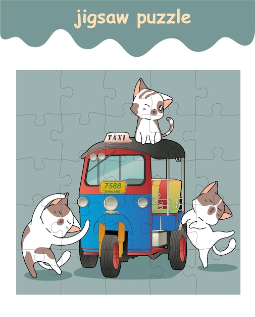 Jigsaw puzzle game of cute cats with tuk tuk