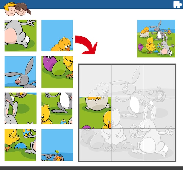 jigsaw puzzle game with bunnies and chicks Easter characters