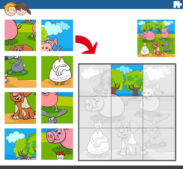 jigsaw puzzle game with farm animal characters