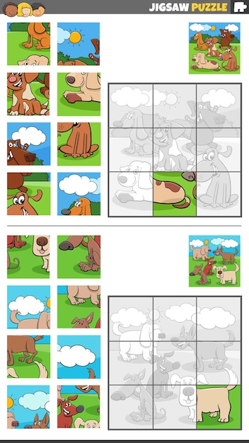 만화 개 동물 캐릭터로 설정된 퍼즐 게임