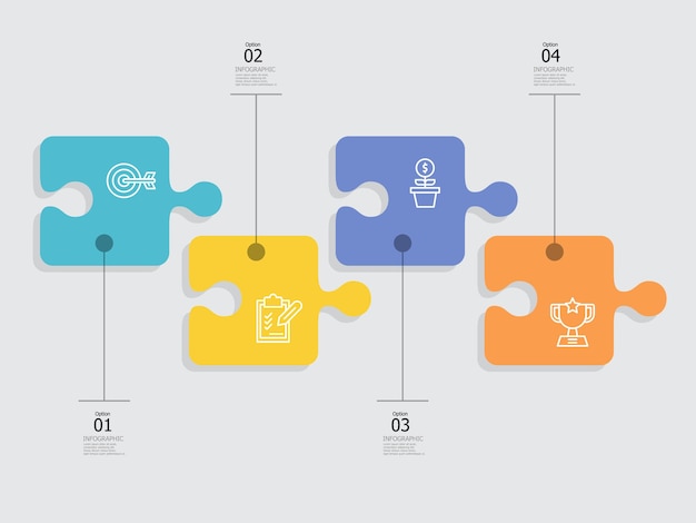 jigsaw puzzle horizontal steps timeline infographic