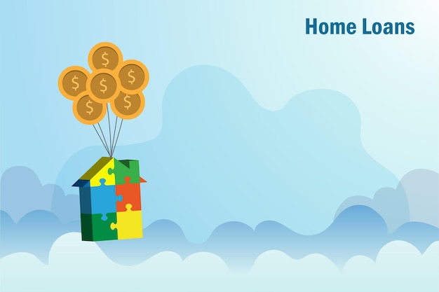 금화 풍선 집 모양의 직소 퍼즐 주택 융자 모기지 금융