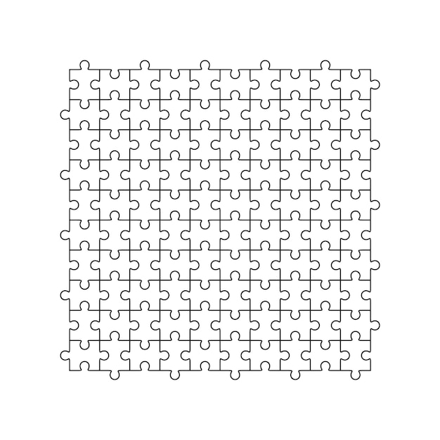 Jigsaw puzzle vector, blank simple template 10 x 10