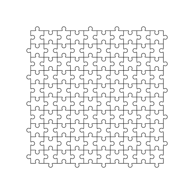 Vector jigsaw puzzle vector, blank simple template 10 x 10