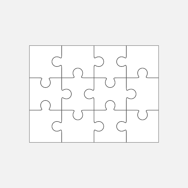 Jigsaw puzzle vector, lege eenvoudige sjabloon 4x3, twaalf stukjes