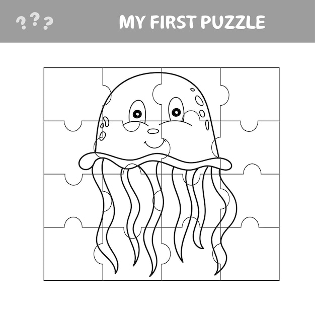 Jigsaw puzzle with jellyfish. educational game for kids. my first puzzle and coloring page