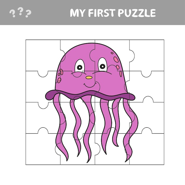 Jigsaw puzzle with jellyfish. educational game for kids. my first puzzle