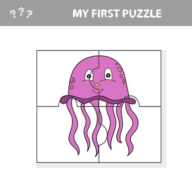 Jigsaw puzzle with jellyfish. educational game for kids.