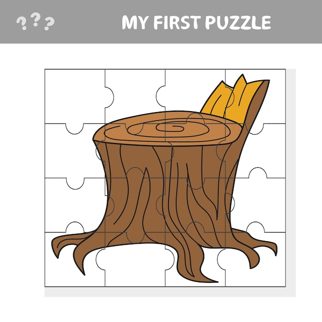 그루터기가 있는 직소 퍼즐. 아이들을 위한 쉬운 퍼즐 게임