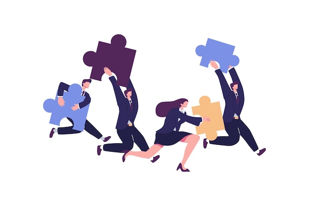 Vector jigsaw puzzles are great element of team work and search for ideas business teamwork together people connect puzzle elements