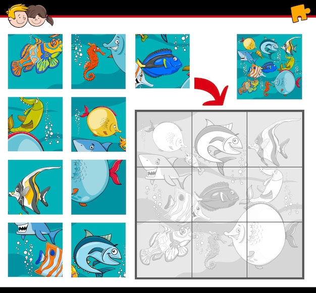 海の生命の文字を持つジグソーパズル