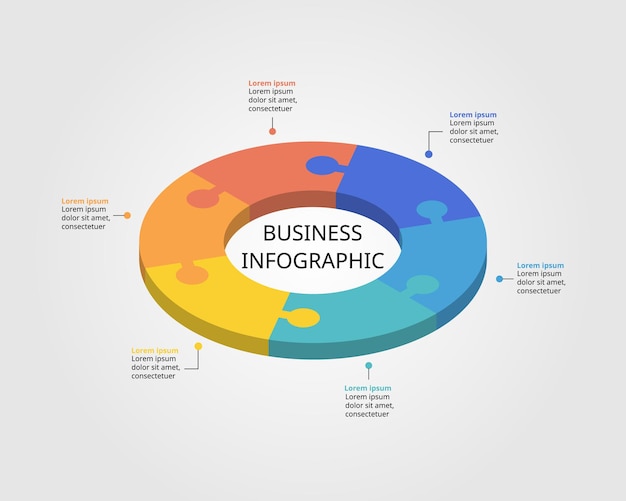 Jigsaw template for infographic for presentation for 6 element