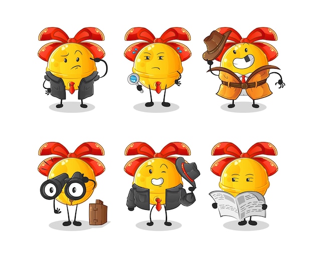 jingle bell detective group character. cartoon mascot vector