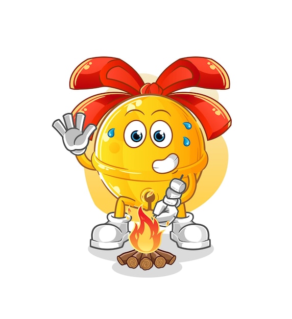 Jingle bell roasting marshmallows. cartoon mascot vector