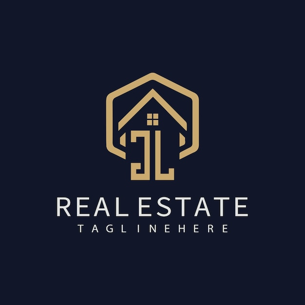 Vector jl initial monogram logo for real estate with home shape creative design