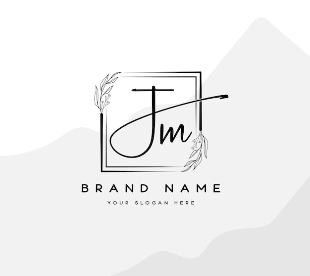 Vector jm eerste letter handschrift en handtekening logo vector met blad