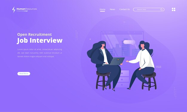 Иллюстрация процесса собеседования с кандидатом на работу на целевой странице