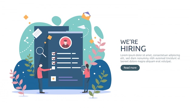 Job hiring and online recruitment concept with tiny people character. select a resume process.