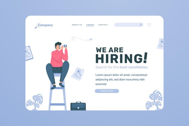 Vettore illustrazione di reclutamento di assunzioni su landing page design